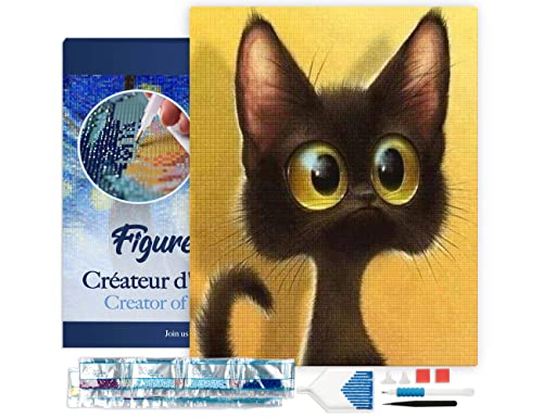 Figured'Art Diamond Painting Erwachsene 40x50cm Mit Rahmen Ganze Leinwand gespannt Überraschte Katze 5D Bilder Eckige Steine - DIY Set Basteln von Figured'Art