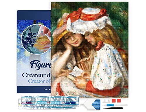 Figured'Art Diamond Painting Erwachsene 40x50cm Mit Rahmen Ganze Leinwand gespannt Zwei Lesende Mädchen Renoir 5D Bilder Eckige Steine - DIY Set Basteln von Figured'Art