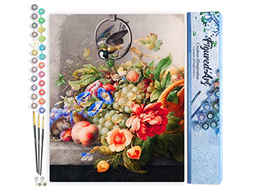 Figured'Art Malen Nach Zahlen Erwachsene Blumen und Obst - Herman Henstenburgh - Paint by Numbers Basteln DIY Bastelset 40x50cm ohne Holzrahmen von Figured'Art