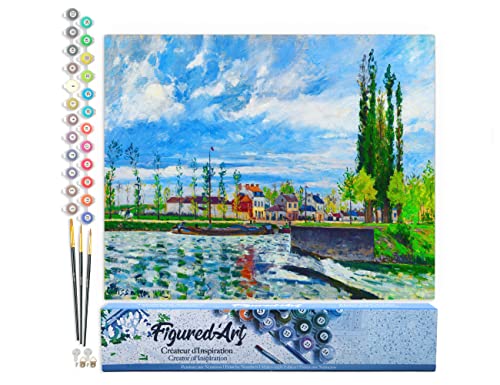 Figured'Art Malen Nach Zahlen Erwachsene Die Schleuse in Pontoise - Camille Pissarro - Paint by Numbers Basteln DIY Bastelset 40x50cm ohne Holzrahmen von Figured'Art