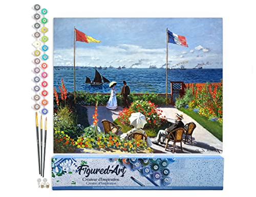 Figured'Art Malen Nach Zahlen Erwachsene Die Terrasse am Sainte Adresse - Monet - Paint by Numbers Basteln DIY Bastelset 40x50cm ohne Holzrahmen von Figured'Art