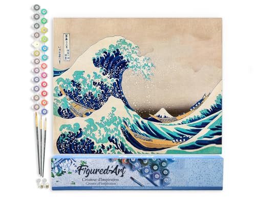Figured'Art Malen Nach Zahlen Erwachsene Die große Welle von Kanagawa von Katsushika Hokusai - Paint by Numbers Basteln DIY Bastelset 40x50cm ohne Holzrahmen von Figured'Art