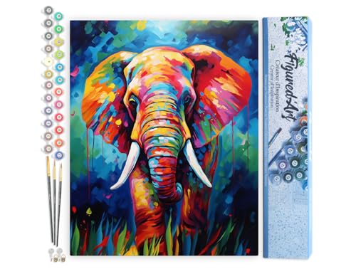Figured'Art Malen Nach Zahlen Erwachsene Elefant Farbenfroh Abstrakt - Paint by Numbers Basteln DIY Bastelset 40x50cm ohne Holzrahmen Figured'Art Malen Nach Zahlen Erwachsene Elefant Farbenfroh Abstrakt - Paint by Numbers Basteln DIY Bastelset 40x50cm ohne Holzrahmen von Figured'Art