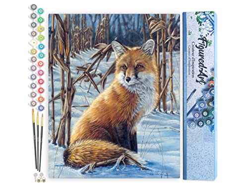 Figured'Art Malen Nach Zahlen Erwachsene Fuchs im Schnee - Paint by Numbers Basteln DIY Bastelset 40x50cm ohne Holzrahmen von Figured'Art