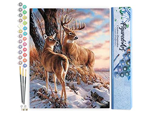 Figured'Art Malen Nach Zahlen Erwachsene Hirsch im Winter - Paint by Numbers Basteln DIY Bastelset 40x50cm ohne Holzrahmen von Figured'Art