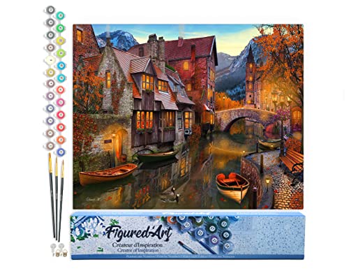 Figured'Art Malen Nach Zahlen Erwachsene Kanal im Herbst - Paint by Numbers Basteln DIY Bastelset 40x50cm ohne Holzrahmen von Figured'Art