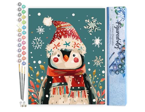 Figured'Art Malen Nach Zahlen Erwachsene Kleiner Weihnachts-Pinguin - Paint by Numbers Basteln DIY Bastelset 40x50cm ohne Holzrahmen Figured'Art Malen Nach Zahlen Erwachsene Kleiner Weihnachts-Pinguin - Paint by Numbers Basteln DIY Bastelset 40x50cm ohne Holzrahmen von Figured'Art