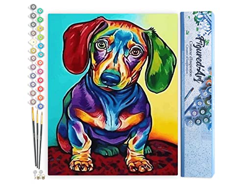 Figured'Art Malen Nach Zahlen Erwachsene Kleiner bunter Hund - Paint by Numbers Basteln DIY Bastelset 40x50cm ohne Holzrahmen von Figured'Art