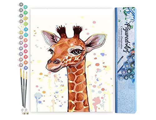 Figured'Art Malen Nach Zahlen Erwachsene Lächelnde Giraffe - Paint by Numbers Basteln DIY Bastelset 40x50cm ohne Holzrahmen von Figured'Art