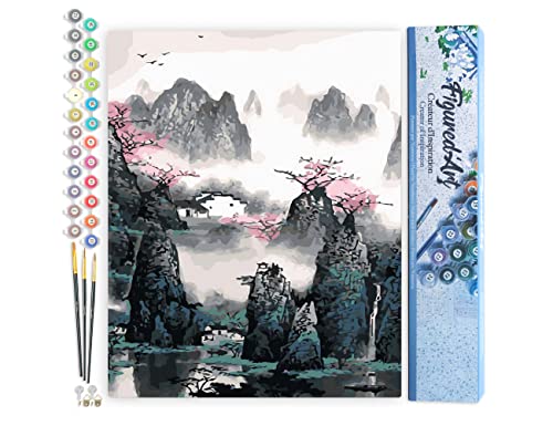 Figured'Art Malen Nach Zahlen Erwachsene Landschaft von China - Paint by Numbers Basteln DIY Bastelset 40x50cm ohne Holzrahmen von Figured'Art