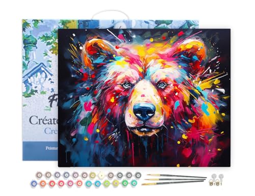 Figured'Art Malen Nach Zahlen Erwachsene Mit Rahmen Bär Farbenfroh Abstrakt - Paint by Numbers Basteln DIY Bastelset 40x50cm - Leinwand gespannt auf Holzrahmen Figured'Art Malen Nach Zahlen Erwachsene Mit Rahmen Bär Farbenfroh Abstrakt - Paint by Numbers Basteln DIY Bastelset 40x50cm - Leinwand gespannt auf Holzrahmen von Figured'Art