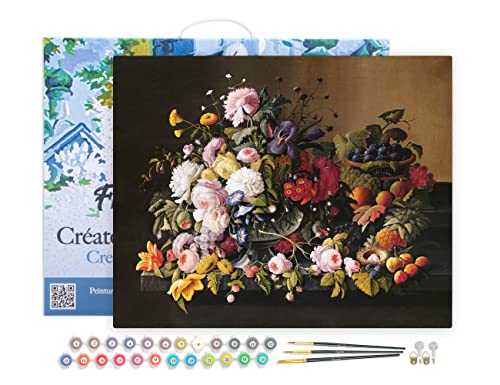 Figured'Art Malen Nach Zahlen Erwachsene Mit Rahmen Blumen und Obst - Severin Roesen - Paint by Numbers Basteln DIY Bastelset 40x50cm Leinwand gespannt auf Holzrahmen von Figured'Art