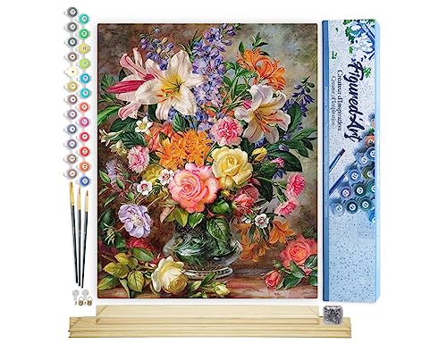 Figured'Art Malen Nach Zahlen Erwachsene Mit Rahmen Explodierende Blumen - Paint by Numbers Basteln DIY Bastelset 40x50cm Mit Keilrahmen (nicht gespannt) von Figured'Art