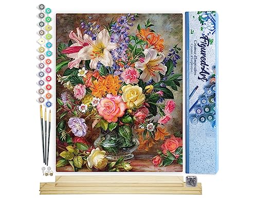 Figured'Art Malen Nach Zahlen Erwachsene Mit Rahmen Explodierende Blumen - Paint by Numbers Basteln DIY Bastelset 40x50cm Mit Keilrahmen (nicht gespannt) von Figured'Art