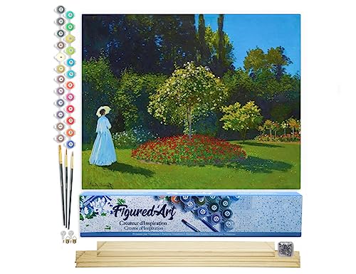 Figured'Art Malen Nach Zahlen Erwachsene Mit Rahmen Frau im Garten - Monet - Paint by Numbers Basteln DIY Bastelset 40x50cm Mit Keilrahmen (nicht gespannt) von Figured'Art