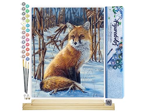 Figured'Art Malen Nach Zahlen Erwachsene Mit Rahmen Fuchs im Schnee - Paint by Numbers Basteln DIY Bastelset 40x50cm Mit Keilrahmen (nicht gespannt) von Figured'Art