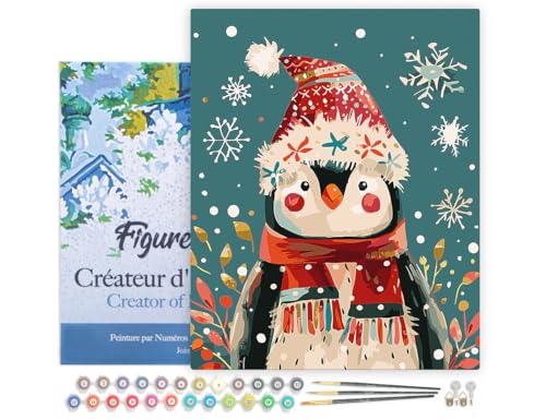 Figured'Art Malen Nach Zahlen Erwachsene Mit Rahmen Kleiner Weihnachts-Pinguin - Paint by Numbers Basteln DIY Bastelset 40x50cm - Leinwand gespannt auf Holzrahmen Figured'Art Malen Nach Zahlen Erwachsene Mit Rahmen Kleiner Weihnachts-Pinguin - Paint by Numbers Basteln DIY Bastelset 40x50cm - Leinwand gespannt auf Holzrahmen von Figured'Art