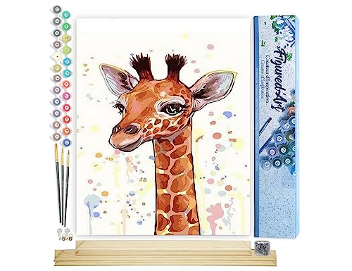 Figured'Art Malen Nach Zahlen Erwachsene Mit Rahmen Lächelnde Giraffe - Paint by Numbers Basteln DIY Bastelset 40x50cm Mit Keilrahmen (nicht gespannt) von Figured'Art