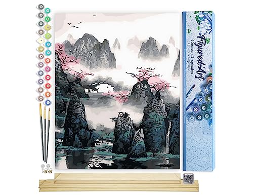 Figured'Art Malen Nach Zahlen Erwachsene Mit Rahmen Landschaft von China - Paint by Numbers Basteln DIY Bastelset 40x50cm Mit Keilrahmen (nicht gespannt) von Figured'Art