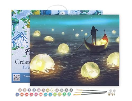 Figured'Art Malen Nach Zahlen Erwachsene Mit Rahmen Lichter auf dem See - Paint by Numbers Basteln DIY Bastelset 40x50cm Leinwand gespannt auf Holzrahmen von Figured'Art