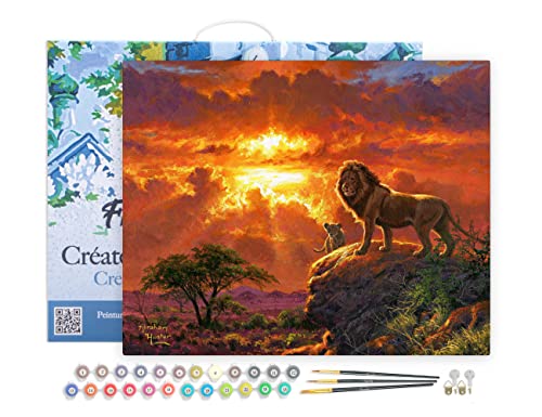 Figured'Art Malen Nach Zahlen Erwachsene Mit Rahmen Löwe und Sonnenuntergang - Paint by Numbers Basteln DIY Bastelset 40x50cm Leinwand gespannt auf Holzrahmen von Figured'Art