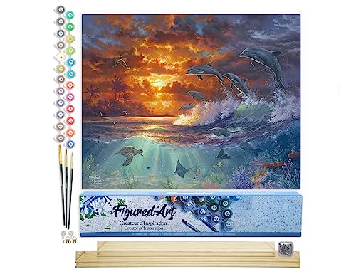 Figured'Art Malen Nach Zahlen Erwachsene Mit Rahmen Meer und Sonnenuntergang - Paint by Numbers Basteln DIY Bastelset 40x50cm Mit Keilrahmen (nicht gespannt) von Figured'Art