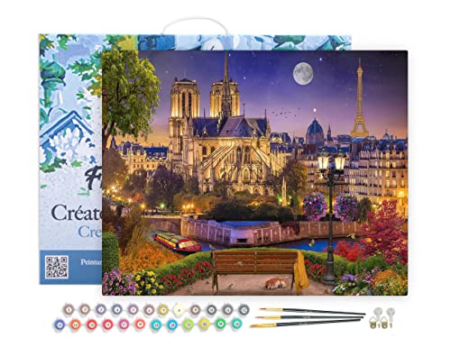 Figured'Art Malen Nach Zahlen Erwachsene Mit Rahmen Notre Dame unter den Sternen - Paint by Numbers Basteln DIY Bastelset 40x50cm Leinwand gespannt auf Holzrahmen von Figured'Art