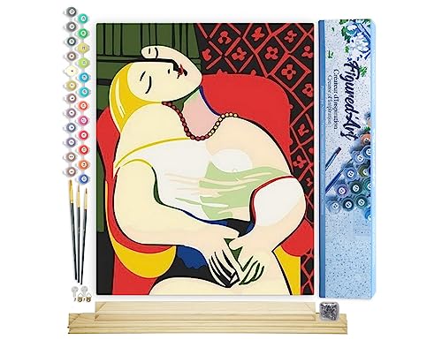 Figured'Art Malen Nach Zahlen Erwachsene Mit Rahmen Picasso - Der Traum - Paint by Numbers Basteln DIY Bastelset 40x50cm Mit Keilrahmen (nicht gespannt) von Figured'Art