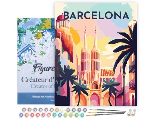 Figured'Art Malen Nach Zahlen Erwachsene Mit Rahmen Reiseplakat Barcelona - Paint by Numbers Basteln DIY Bastelset 40x50cm - Leinwand gespannt auf Holzrahmen Figured'Art Malen Nach Zahlen Erwachsene Mit Rahmen Reiseplakat Barcelona - Paint by Numbers Basteln DIY Bastelset 40x50cm - Leinwand gespannt auf Holzrahmen von Figured'Art