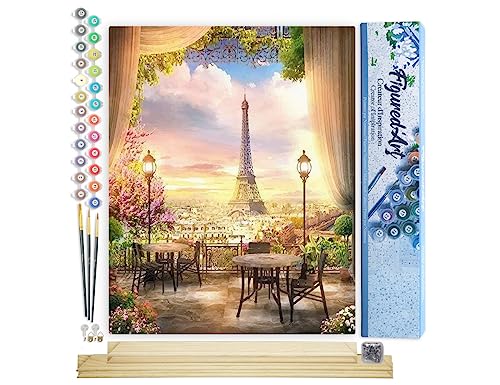 Figured'Art Malen Nach Zahlen Erwachsene Mit Rahmen Romantische Landschaft in Paris - Paint by Numbers Basteln DIY Bastelset 40x50cm Mit Keilrahmen (nicht gespannt) von Figured'Art