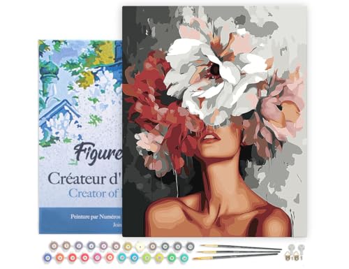Figured'Art Malen Nach Zahlen Erwachsene Mit Rahmen Schönheit hinter Blumen - Paint by Numbers Basteln DIY Bastelset 40x50cm - Leinwand gespannt auf Holzrahmen Figured'Art Malen Nach Zahlen Erwachsene Mit Rahmen Schönheit hinter Blumen - Paint by Numbers Basteln DIY Bastelset 40x50cm - Leinwand gespannt auf Holzrahmen von Figured'Art
