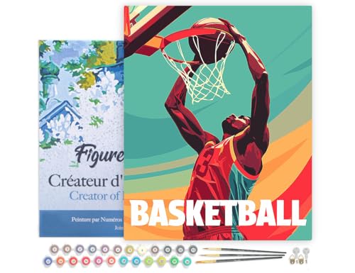 Figured'Art Malen Nach Zahlen Erwachsene Mit Rahmen Sportposter Basketball - Paint by Numbers Basteln DIY Bastelset 40x50cm - Leinwand gespannt auf Holzrahmen von Figured'Art