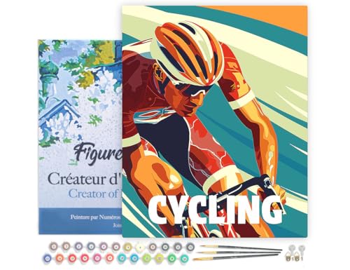 Figured'Art Malen Nach Zahlen Erwachsene Mit Rahmen Sportposter Radfahren - Paint by Numbers Basteln DIY Bastelset 40x50cm - Leinwand gespannt auf Holzrahmen von Figured'Art