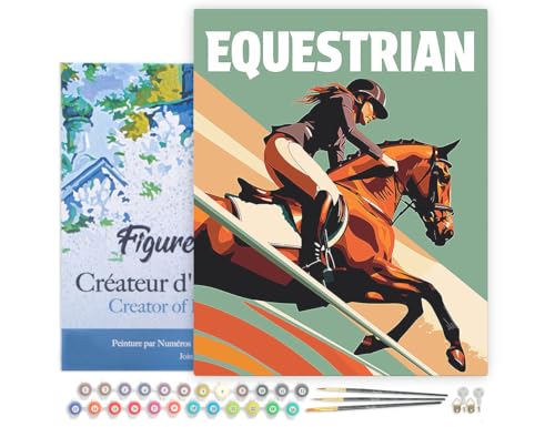 Figured'Art Malen Nach Zahlen Erwachsene Mit Rahmen Sportposter Reitsport - Paint by Numbers Basteln DIY Bastelset 40x50cm - Leinwand gespannt auf Holzrahmen von Figured'Art