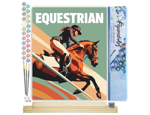 Figured'Art Malen Nach Zahlen Erwachsene Mit Rahmen Sportposter Reitsport - Paint by Numbers Basteln DIY Bastelset 40x50cm Mit Keilrahmen (nicht gespannt) von Figured'Art