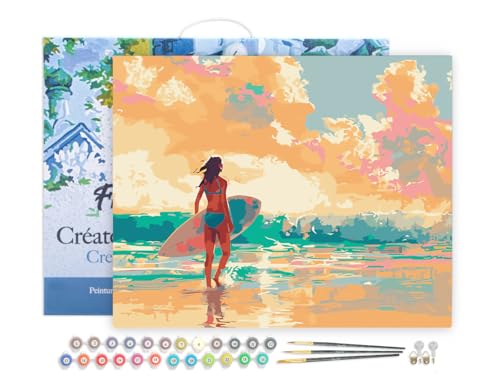 Figured'Art Malen Nach Zahlen Erwachsene Mit Rahmen Surfmädchen im Morgengrauen - Paint by Numbers Basteln DIY Bastelset 40x50cm - Leinwand gespannt auf Holzrahmen Figured'Art Malen Nach Zahlen Erwachsene Mit Rahmen Surfmädchen im Morgengrauen - Paint by Numbers Basteln DIY Bastelset 40x50cm - Leinwand gespannt auf Holzrahmen von Figured'Art