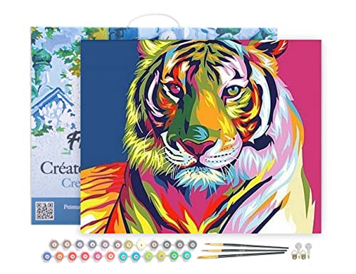 Figured'Art Malen Nach Zahlen Erwachsene Mit Rahmen Tiger Pop Art 2 - Paint by Numbers Basteln DIY Bastelset 40x50cm - Leinwand gespannt auf Holzrahmen Figured'Art Malen Nach Zahlen Erwachsene Mit Rahmen Tiger Pop Art 2 - Paint by Numbers Basteln DIY Bastelset 40x50cm - Leinwand gespannt auf Holzrahmen von Figured'Art