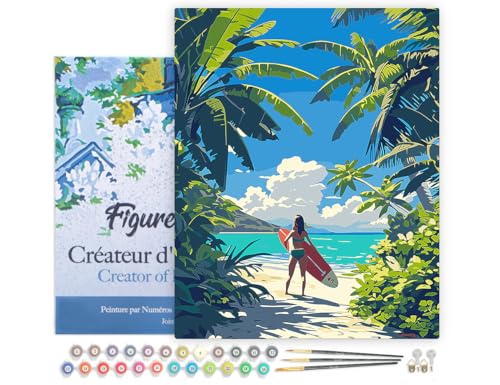 Figured'Art Malen Nach Zahlen Erwachsene Mit Rahmen Tropisches Surfparadies - Paint by Numbers Basteln DIY Bastelset 40x50cm - Leinwand gespannt auf Holzrahmen Figured'Art Malen Nach Zahlen Erwachsene Mit Rahmen Tropisches Surfparadies - Paint by Numbers Basteln DIY Bastelset 40x50cm - Leinwand gespannt auf Holzrahmen von Figured'Art