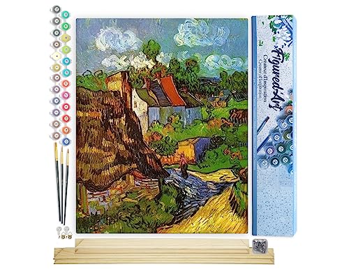 Figured'Art Malen Nach Zahlen Erwachsene Mit Rahmen Van Gogh - Haus Oise - Paint by Numbers Basteln DIY Bastelset 40x50cm Mit Keilrahmen (nicht gespannt) von Figured'Art