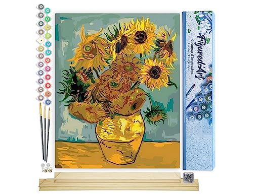 Figured'Art Malen Nach Zahlen Erwachsene Mit Rahmen Van Gogh - Sonnenblumen - Paint by Numbers Basteln DIY Bastelset 40x50cm Mit Keilrahmen (nicht gespannt) von Figured'Art