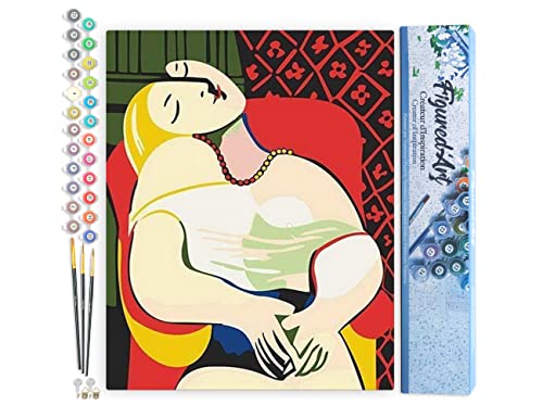 Figured'Art Malen Nach Zahlen Erwachsene Picasso - Der Traum - Paint by Numbers Basteln DIY Bastelset 40x50cm ohne Holzrahmen von Figured'Art