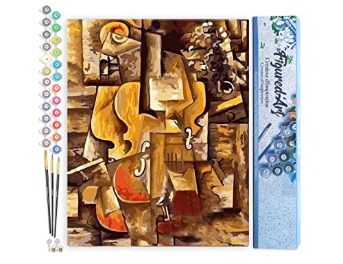Figured'Art Malen Nach Zahlen Erwachsene Picasso Violine und Trauben - Paint by Numbers Basteln DIY Bastelset 40x50cm ohne Holzrahmen von Figured'Art