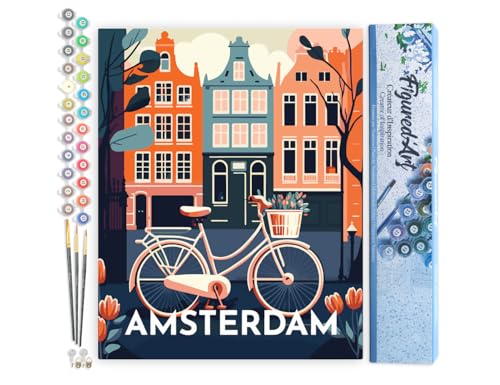 Figured'Art Malen Nach Zahlen Erwachsene Reiseplakat Amsterdam - Paint by Numbers Basteln DIY Bastelset 40x50cm ohne Holzrahmen von Figured'Art