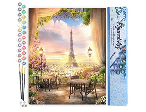 Figured'Art Malen Nach Zahlen Erwachsene Romantische Landschaft in Paris - Paint by Numbers Basteln DIY Bastelset 40x50cm ohne Holzrahmen von Figured'Art