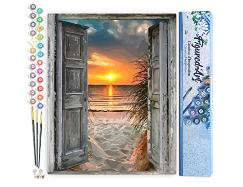 Figured'Art Malen Nach Zahlen Erwachsene Tor zum Meer - Paint by Numbers Basteln DIY Bastelset 40x50cm ohne Holzrahmen von Figured'Art