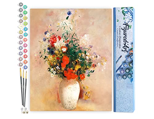 Figured'Art Malen Nach Zahlen Erwachsene Vase mit Blumen - Odilon Redon - Paint by Numbers Basteln DIY Bastelset 40x50cm ohne Holzrahmen von Figured'Art