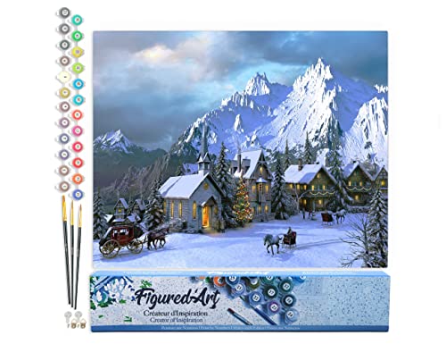 Figured'Art Malen Nach Zahlen Erwachsene Winter in den Alpen - Paint by Numbers Basteln DIY Bastelset 40x50cm ohne Holzrahmen von Figured'Art