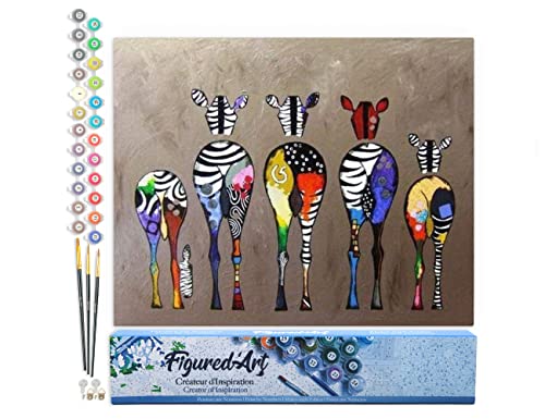 Figured'Art Malen Nach Zahlen Erwachsene Zebras von hinten - Paint by Numbers Basteln DIY Bastelset 40x50cm ohne Holzrahmen von Figured'Art