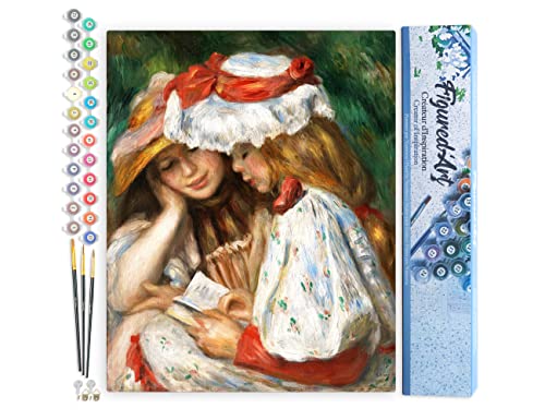 Figured'Art Malen Nach Zahlen Erwachsene Zwei Lesende Mädchen - Renoir - Paint by Numbers Basteln DIY Bastelset 40x50cm ohne Holzrahmen von Figured'Art