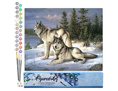 Figured'Art Malen Nach Zahlen Erwachsene Wolfspaar - Paint by Numbers Basteln DIY Bastelset 40x50cm ohne Holzrahmen von Figured'Art